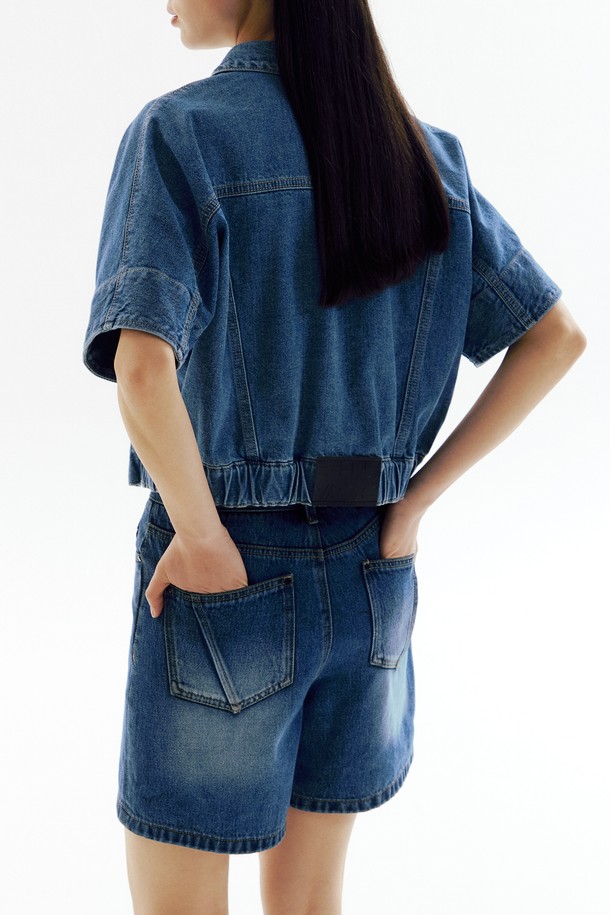 CHOWOO - 셔츠 - Banding Denim Crop Shirts_CW1A_T05WBL