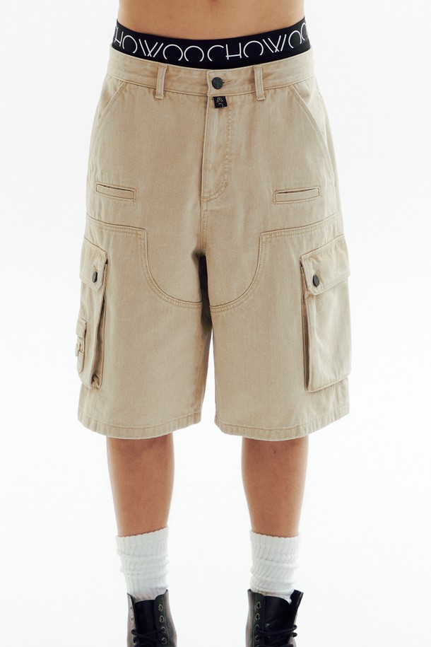 CHOWOO - 하프팬츠 - Low-Waist Sand Cargo Denim Shorts_CW1A_B05MBR