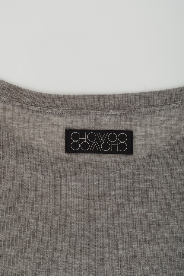 CHOWOO - 긴소매 티셔츠 - Gray Long Sleeve T