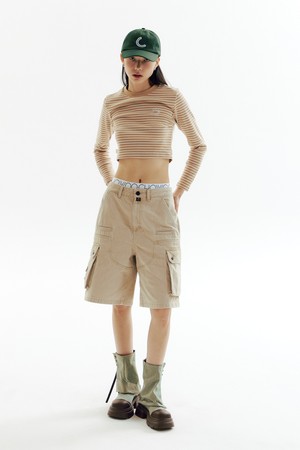 Low-Waist Sand Cargo Denim Shorts_CW1A_B08WBR