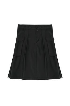 Denim Leather Side Pleated Skirt