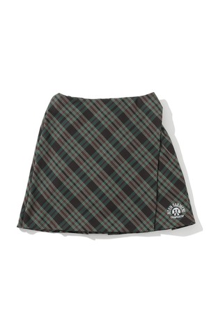 W CL TARTAN CHECK WRAP & BACK WIDE PLEATS SKIRT HQ3CE02F_GREEN-a