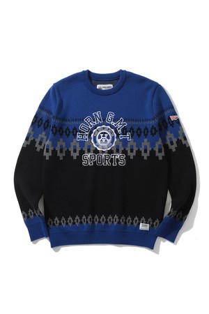 M CL BIG ARCH LOGO EMBRO POINT NORDIC KNIT CREW HQ4CB07M_BLUE-a