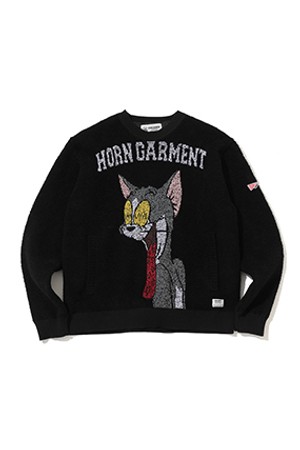 U TJ TOME AND JERRY BIG LOGO BOUCLE KNIT CREW HR3CB03U_BLACK-a