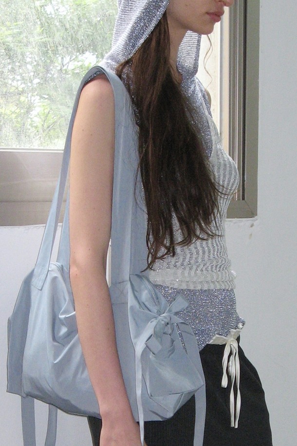 NONMUTE - 숄더백 - Pigtails ribbon bag Blue grey