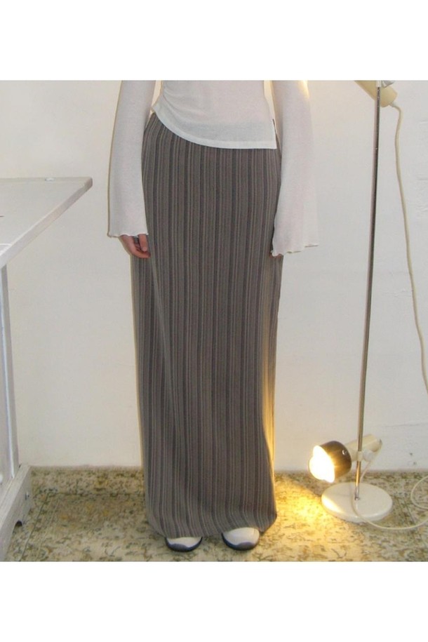 NONMUTE - 롱스커트 - Maxi Skirt Stripe Beige