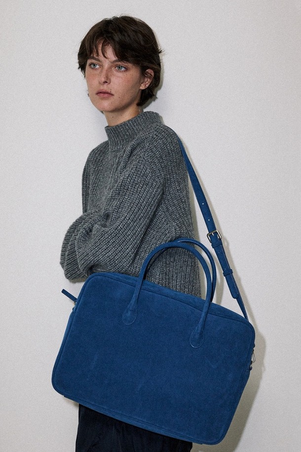 NONMUTE - 토트백 - Big square bento bag Suede Blue