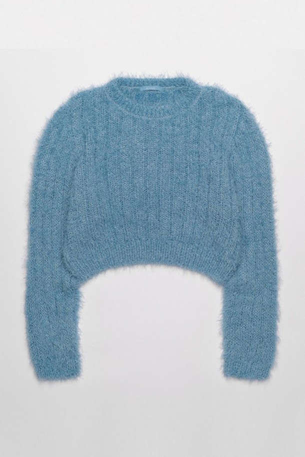 NONMUTE - 스웨터 - Pine needles short knit Dust blue