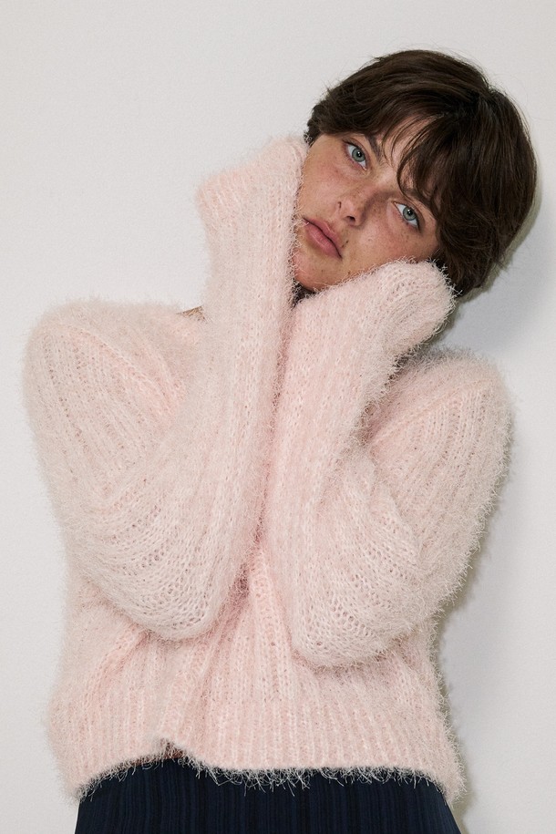 NONMUTE - 스웨터 - Pine needles short knit Pink