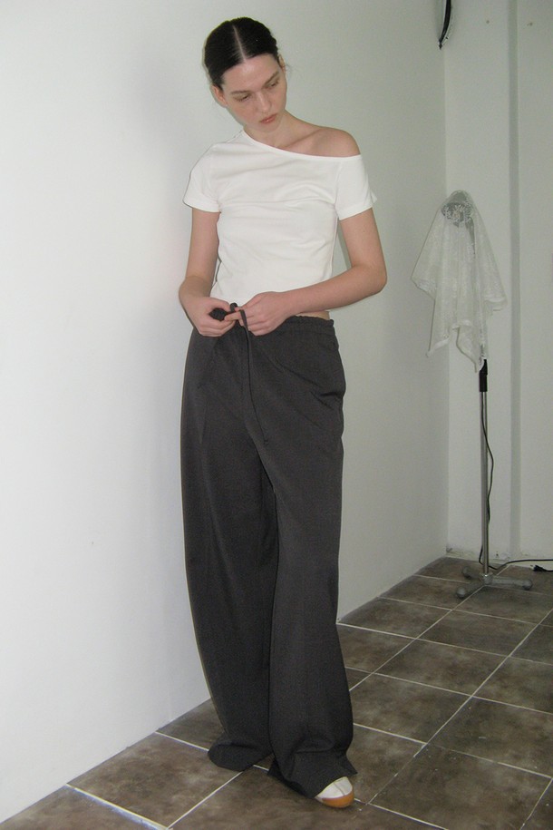 NONMUTE - 롱/미디팬츠 - Classic Wide Pants Charcoal