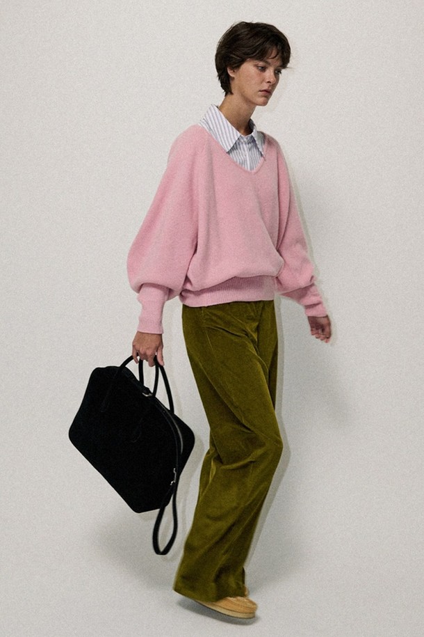 NONMUTE - 스웨터 - Ballon v-neck knit Pink