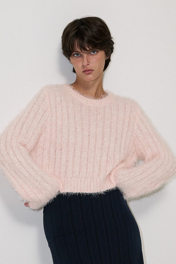 NONMUTE - 스웨터 - Pine needles short knit Pink