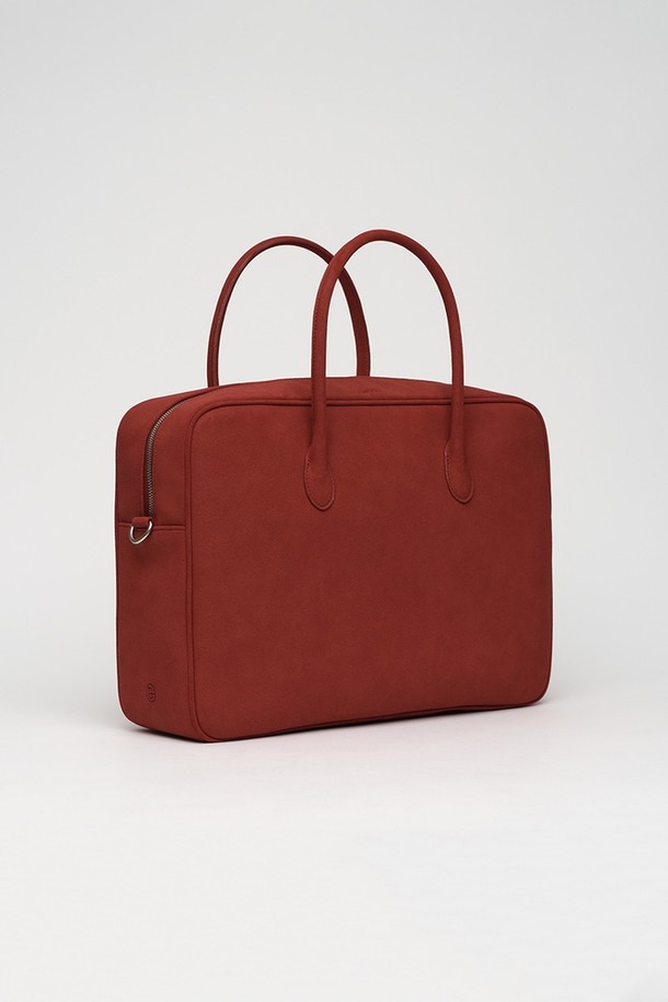 NONMUTE - 토트백 - Big square bento bag Suede Brick red