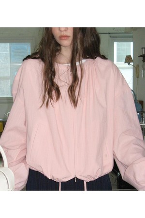 Pintuck Zip-Up Blouse Pink