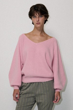 Ballon v-neck knit Pink