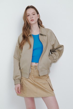 Stand Collar Blouson Jacket Beige