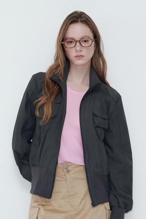 Two Pocket China Collar Blouson Jacket Charcoal