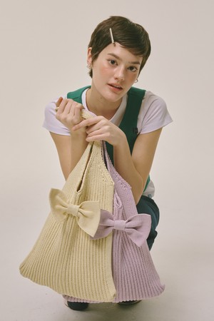 Ribbon Knit Shoulder Bag Butter Beige