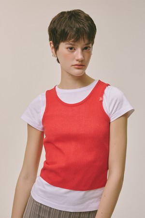 Sleeveless Knit Top Red