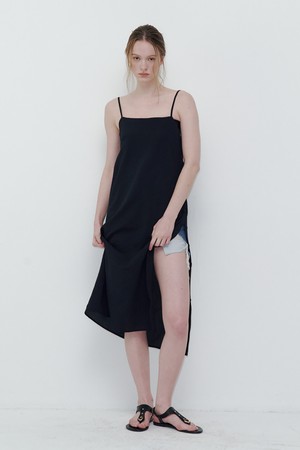 Seersucker Button Dress Black