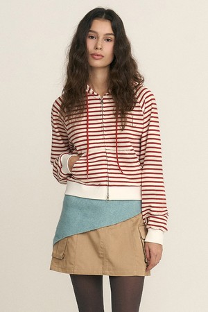 Stripe Hooded Zip-up Red