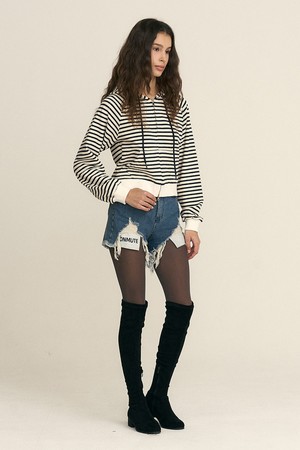 Stripe Hooded Zip-up Navy