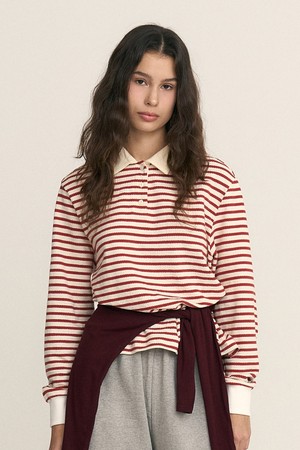 Stripe Collar Longsleeve T-shirts Red