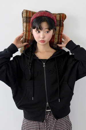 로고 자수 투웨이 후드 집업 블랙_BLACK-a