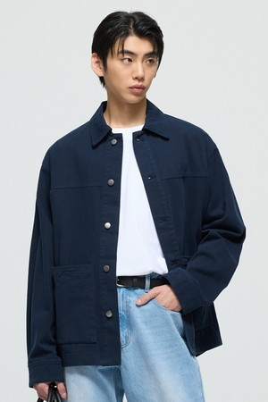 워시드네이비 오버핏 스톤 워싱 워크자켓 (TNJU4F105N2)