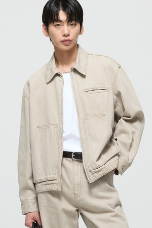 스톤베이지 세미 오버핏 피그먼트 데님 워크자켓 (TNJU4F104I2)