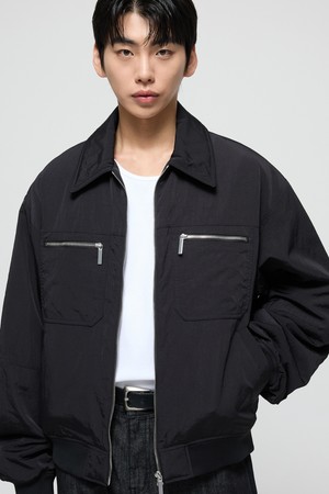 블랙 오버핏 크롭 플라이트 점퍼 (TNJU4F102BK)