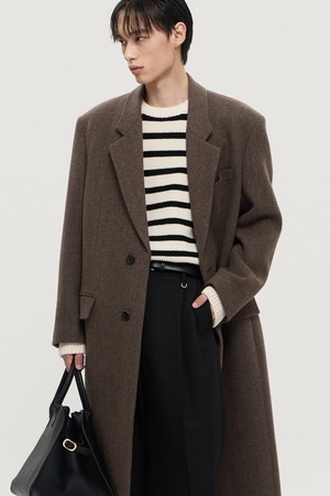 브라운 『Redford』 대디핏 헤링본 싱글브레스트 코트 (TNCO4F105W2)