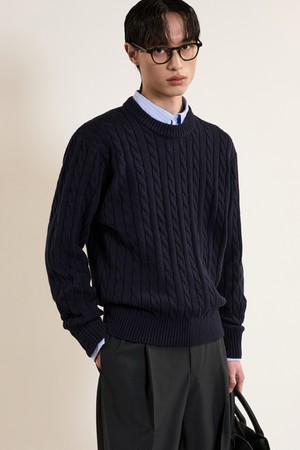 Cable Long Sleeves Knit Top (Navy) TNSW5E102N2