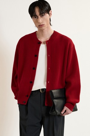 Chunky Wool Stripe Cardigan (Red&Black) TNSW5E101R2
