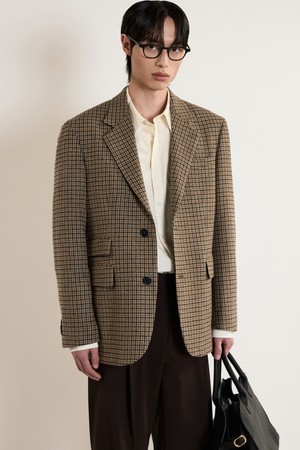Wool Blend Gun Club Check Jacket (Dark Beige) TNJA5E104I2