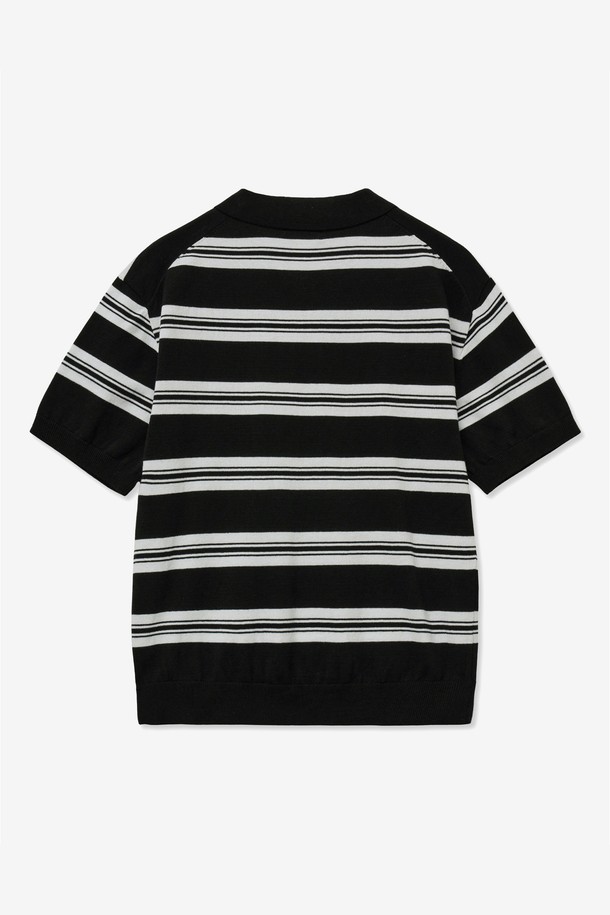 TNGT - 반팔티셔츠 - Stripe Polo Knit Top (Black) TNSW5E202BK