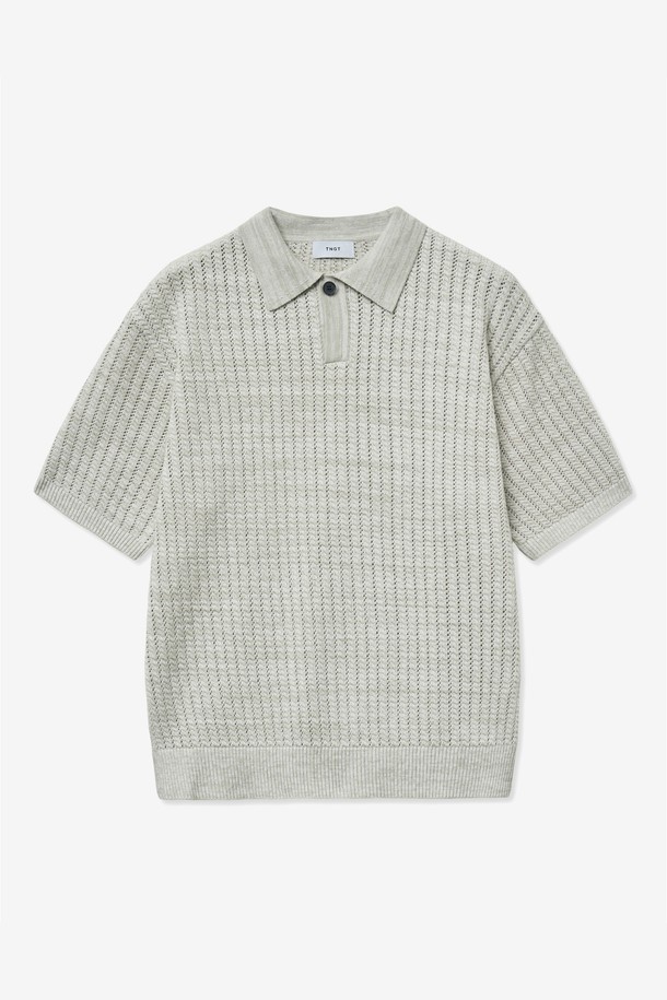 TNGT - 스웨터 - Crochet Polo Knit Top (Silver) TNSW5E205SV