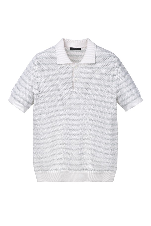JILLSTUART NEW YORK MEN - 스웨터 - 화이트 페이퍼 스트라이프 배색 카라 니트 (JNSW5B304WT)