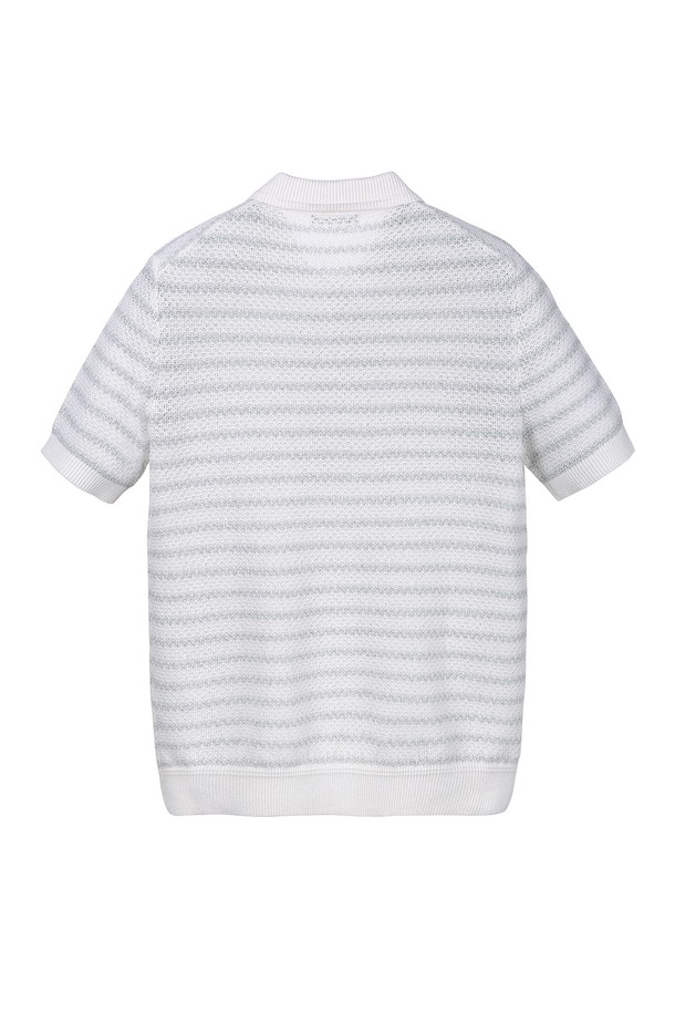 JILLSTUART NEW YORK MEN - 스웨터 - 화이트 페이퍼 스트라이프 배색 카라 니트 (JNSW5B304WT)
