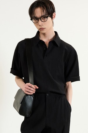 Kinoshita Seersucker Collared T-Shirt (Black) TNTS5E205BK