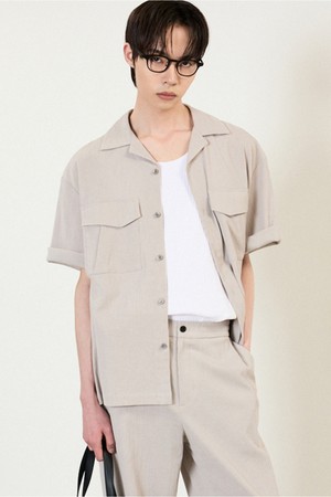 Kinoshita Seersucker Half-Sleeves Shirt (Light Beige) TNSH5E206I2