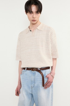 Crochet Polo Knit Top (Melange Beige) TNSW5E205I2