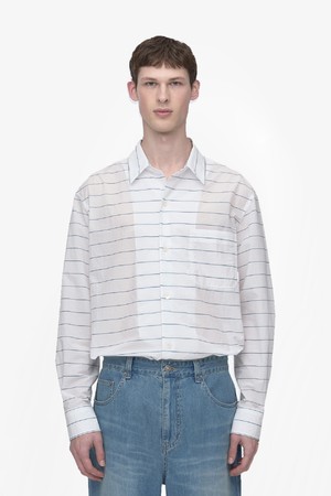 스트라이프 오픈 카라 셔츠 (JNSH5A211WT)