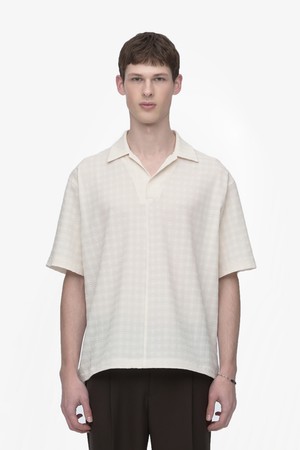 베이지 Brick pattern 카라 티셔츠 (JNTS5B321I1)