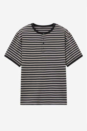 Stripe Henley Neck T-shirt (Khaki) (TNTS5E217K2)