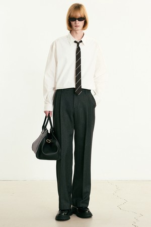 Virgin Wool Herringbone Wide Pants (Grey) TNPA5F102G2