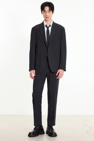 Wool Blended Tapered Fit Comfort Pants (Dark Grey) TNPA5F100CG