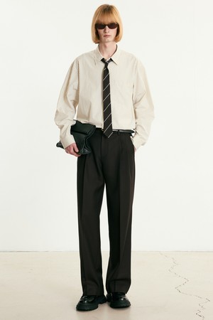 Virgin Wool Herringbone Wide Pants (Vintage Brown) TNPA5F104W2