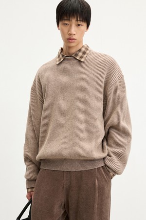 Contrast Ribbed Knit Top (Vintage Brown) TNSW5F113W2