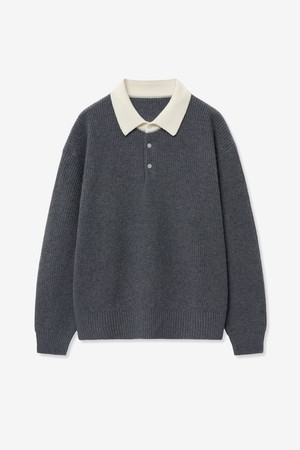 Oversized Rugby Polo Knit Top (Grey) TNSW5F116G2